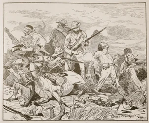 「彼らは厳しく戦った」、アーチボルドフォーブス、ジョージアヘンティ、アーサーグリフィス少佐による「19世紀の戦い」のイラスト